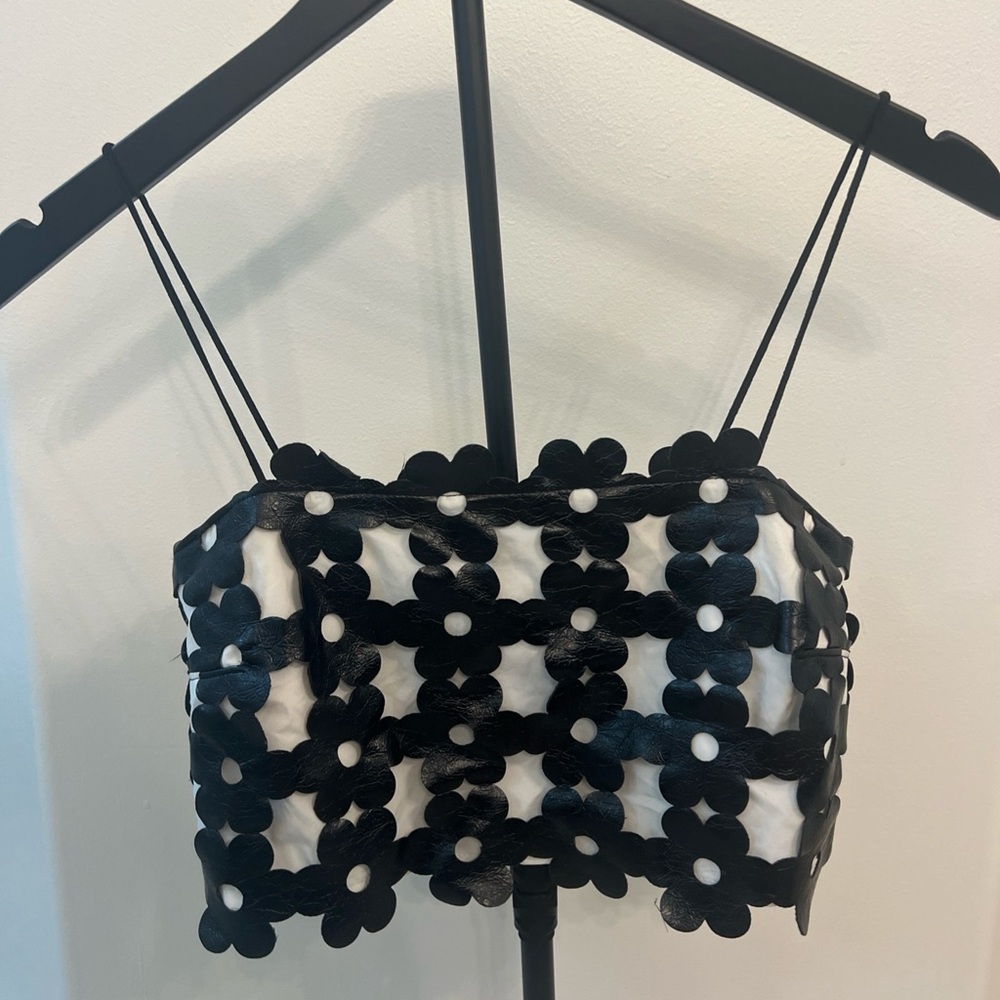 Floral Black and White Crop Top